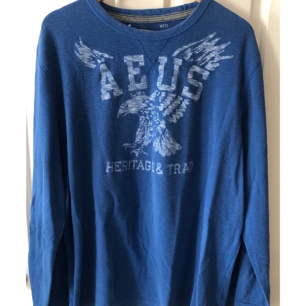 American Eagle Outfitters Thermal Waffle Knit Shirt Mens XXL Blue Long Sleeves